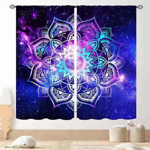 Hippie Curtains, Bohemian Mandala Galaxy Space Indian Medallion Trippy Aesthetical Purple Blackout W