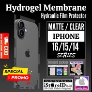 (Free: Gifts) Matte/Clear BACK to SIDE Hydrogel iphone 16 / 15 / 14 Plus Pro Max Anti-Scratch Body C