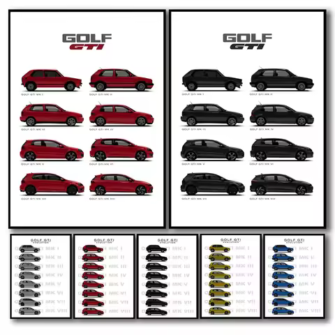 Retro German Cars Poster Aesthetics Golf Evolution Gti Racing Mk3 Collection Garage Canvas Print Wal