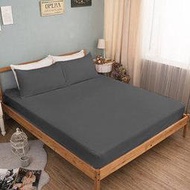 【樂樂生活精品】免運費【格藍傢飾】翡冷翠涼感彈性床包-雙人三件組-墨灰(枕套7色可選) 請看關於我！