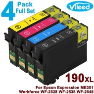 4 Pack 190XL BK C M Y for EPSON Full Set 190 T1901 XL T1911 C13T191190 Black T1902 C13T190290 Cyan T1903 C13T190390 Magenta T1904 C13T190490 Yellow Ink Cartridge for Expression ME301 Workforce WF-2528 WF2528 WF-2538 WF2538 WF-2548 WF2548 Printer