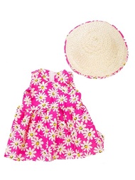 適用於43cm美國娃娃的18寸娃娃服裝套裝,粉色雛菊連帽裙 (不含娃娃)