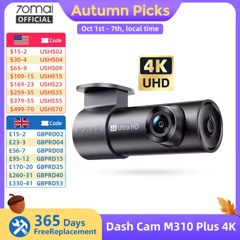 Global Version 70Mai Dash Cam M310 Plus 4K True 4K 2160P Wdr Voice Control Support 24H Parking Mode 