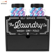 Dryer Sheet Container Large Capacity Laundry Sheet Dispenser with 2 Plastic Jars Wooden Laundry Drye