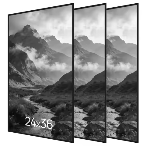3 Pack 24x36 Black Poster Frame, Scratch-Proof Picture Frames 24 X 36 For Photo Gallery - Slide-In S
