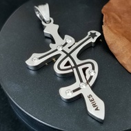 Mens Womens Stainless Steel Cross Aries Constellation Pendant.
