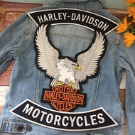Harley Davidson มอเตอร์ไซด์ ตัวรีดติดเสื้อ อาร์มรีด อาร์มปัก ตกแต่งเสื้อผ้า แจ๊คเก็ตยีนส์ Embroidered Iron on Patch ขนาดใหญ่