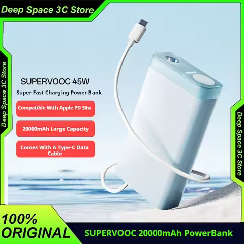 OPPO SUPERVOOC 20000mAh Power Bank 45W Fast Charger with LED Lights Portable External Battery For iP