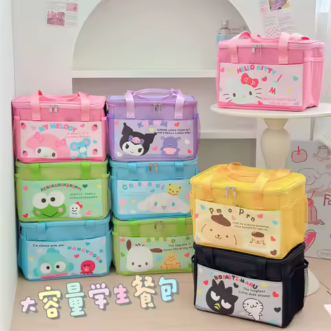 New Kuromi Lunch Box Bag Sanrio Cosmetic Bag Cute Girl Insulation Bag Student Convenient Cartoon Bag