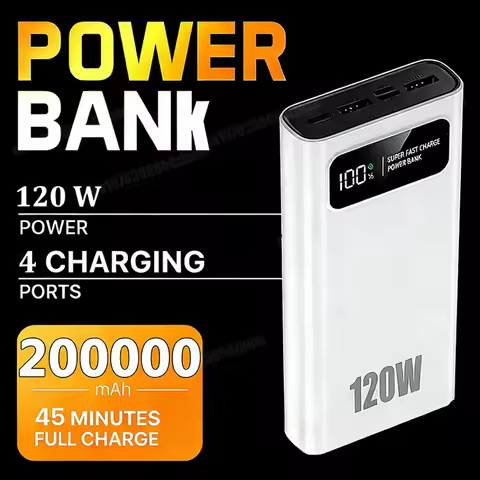 200000mAh 120W Super Fast Charging High Capacity Power Bank Battery Digital Display Power Bank For I