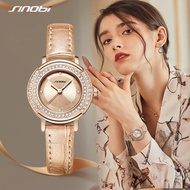 SINOBI Fashion Luxury Women Watches Diamond Rosegold Leather Strap Watch Japanese Movement Waterproof Clock Women Wristwatches SYUE