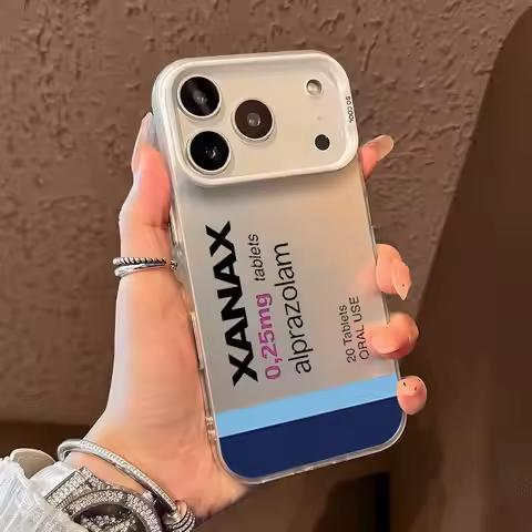 X-XANAX Chill Pill Phone Case For iPhone 17 16 15 14 13 12 11 Pro Max Black Purple Matte Laser Metal