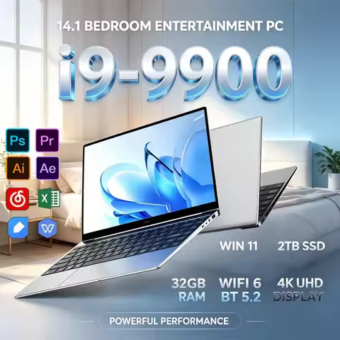 14.1" 120Hz FHD IPS Notebook I9-9900 32GB 2TB SSD WIFI6 BT5.2 Backlit Keyboard Thin Light Portable B