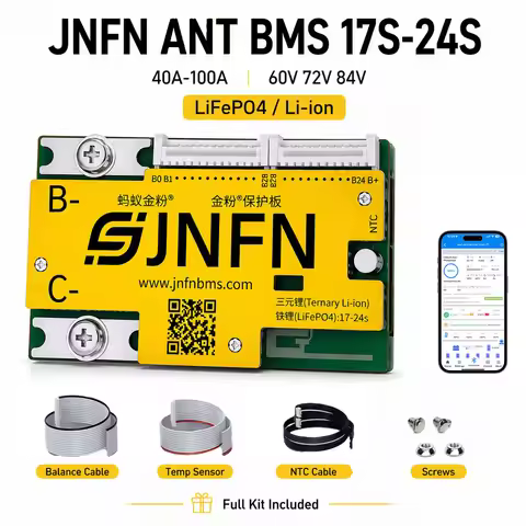 JNFN ANT BMS 17S 18S 20S 24S 48V 60V 72V 84V 40A 60A 80A Lifepo4 Smart BMS with Bluetooth for Electr