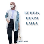 KATUN KEMEJA Latest Women's Long Sleeve Cotton Combination Jeans Shirt with Oversized 678 Denim Mode