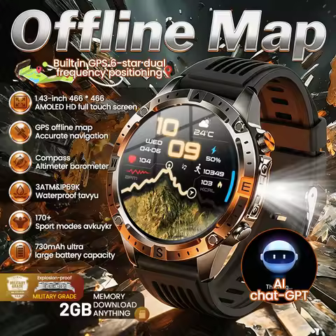 New Outdoor Offline GPS Map Smart Watch 2GB Memory AI Chat GPT Bluetooth Call 3ATM Waterproof AMOLED