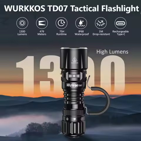 Wurkkos TD07 18350 Tactical Flashlight 1300LM 479M Long Range Rechargeable Lamp IP68 Mini Torch with