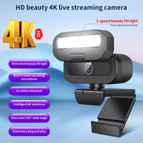 New Computer Camera 4k High-definition Fill Light Camera Usb Live Streaming Camera Noise Reduction C