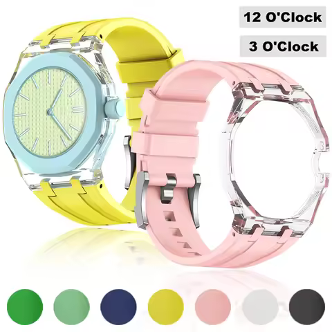 Silicone Strap+Transparency Case for Swatch x AP Royal POP All-in-One Replacement Bracelet for Swatc