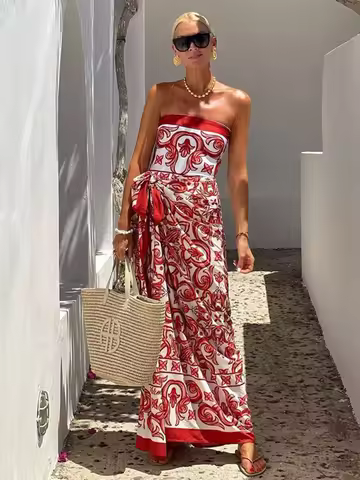 2024 New Ethnic Style Printed One Piece Swimsuit For Women Swimwear And Beach Sarong High Waist Bath