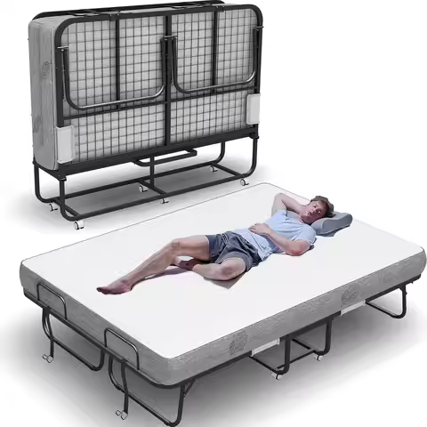 Rollaway Folding Bed With Mattress 75X54 Full Size For Adults 5 Inch Memory Foam Mattress On Wheels 