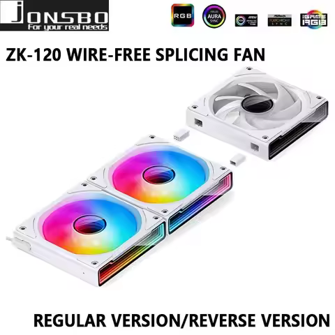 JONSBO ZK-120 3 in 1 12CM Computer Case Fan 120MM Reverse Fan 4PIN PWM 5V ARGB Cooling Slient Fan Wi