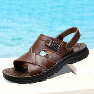 Top Layer Cowhide Men's Sandals Men's Genuine Leather Beach Shoes Casual Men's Shoes Large Size Slip