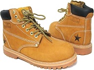 G6B33T Men's Steel Toe Work Boots Tan Nubuck Leather 6" Lug Sole Oil Resistant Shoes Width: Wide (W 