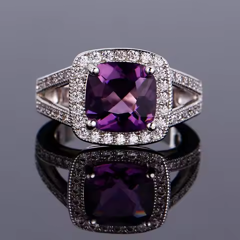 925 Srterling Silver Purple Amethyst Ring with 9*9mm Square Gemstone Wedding Party Jewelry Gift Ring