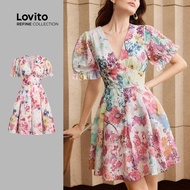 (Lovito Refine) Elegant Dress Double Layer Zipper Corset Good Texture Dress for Women LR12L078 (Lovi