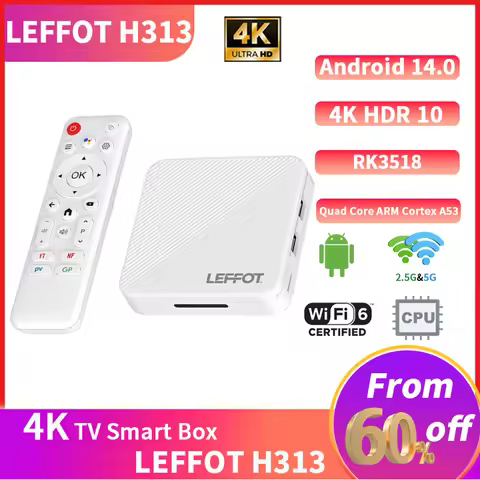 Smart TV Box LEFFOT H313 Android 14.0 Quad Core A53 Rockchip RK3518 Wifi6 4K Media Player 2GB 16GB G