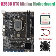 B250C BTC Mining Motherboard with G3900 CPU+Fan+Switch Cable 12XPCIE to USB3.0 GPU Card Slot LGA1151 Supports DDR4 RAM