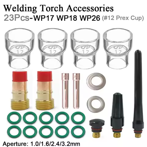 23Pcs TIG Welding Kit WP17 WP18 WP26 Accessories Tig Welding Stubby Gas Lens #12 Pyrex Glass Cup Spa