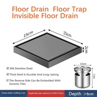 Invisible Floor Trap 15x15cm Gray 304 Stainless Steel Hidden Floor Drain WC Bathroom
