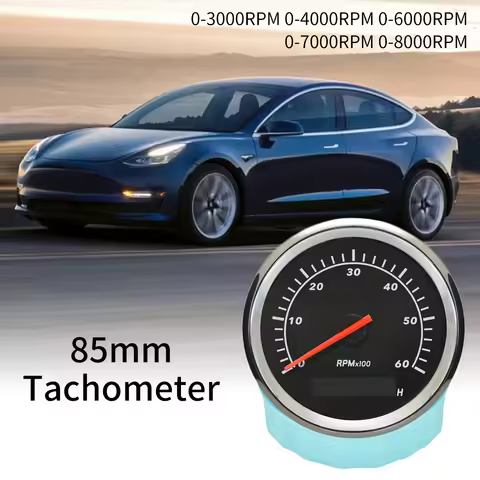 ELING 85mm Tachometer 3K 4K 6K 7K 8K RPM Tacho Gauge REV Counter with Hour Meter Gasoline Diesel Eng