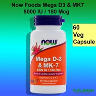 Now Foods Mega D3 &amp; MK7 5000IU/180 mcg 60 Veg Cp Vitamin Vit D 3 MK 7 D3&amp;MK7 5000IU/180 K2 K 2
