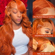 Ginger Orange 30 Inch Lace Front Wigs Human Hair Body Wave Wavy 13x6 HD Lace Front Glueless Ginger W
