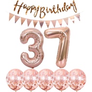2 Belon Nombor 37+ Selamat Hari Lahir Garland + Rose Gold Banner foil Belon Hiasan Hari Lahir ke-37+