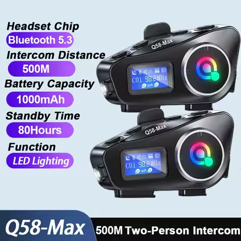 Q58-Max Motorcycle Intercom Helmet Headset Bluetooth 5.3 Headphone LCD Display Motorbike Interphone 