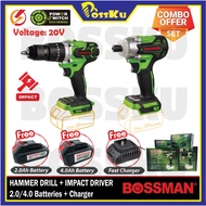 [COMBO SET] BOSSMAN 20V Hammer Drill BHD33 + Impact Driver BSD55 FULL SET W/ 2.0Ah/4.0Ah Battery + C