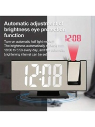 1個 Led鏡面時鐘,大型3d投影鬧鐘,同時具有鏡面,溫度顯示和自動亮度調節 - 非常適用於臥室和床邊使用