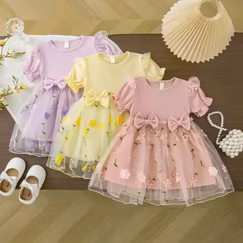 Summer Baby Girl Dress Sweet Flower Baby Girl Fairy Mesh Tutu Birthday Party Princess Dress Children