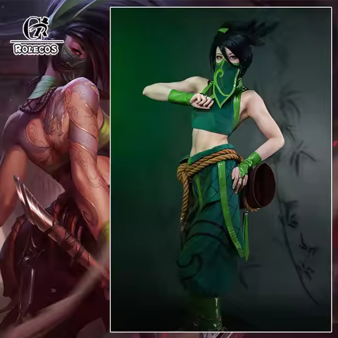 ROLECOS LOL The Rogue Assassin Akali Cosplay Costume Game LOL Akali Women Green Outfit Halloween Sui