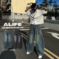 [ALIFE]|Lightning Pattern Washed Sickle Outline Distressed Machete Jeans 2 Colors Deconstruction Sti