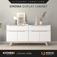KitchenZ Simona Series Display Cabinet with 2 Drawers & 2 Storage Cabinet Sideboard Living Cabinet (