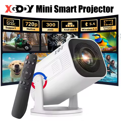 XGODY Gimbal 3 Pro Mini Smart Projector, 300 ANSI, Native 720P, Android 11, WiFi 6 & BT 5.4, Auto Ke