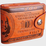 1pc MenS Faux Leather Wallet with US Dollar Bill Design Credit Card & Photo Holder Stylish Orange Sn