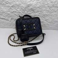 Chanel/香奈兒 mini 藍金 荔枝紋牛皮 venitycase 相機包️