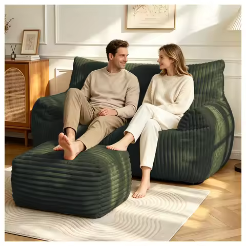 2-Seater Bean Bag Chair with Ottoman, Comfy Corduroy Bean Bag,Oversized Floor Beanbag Couch ,Fluffy