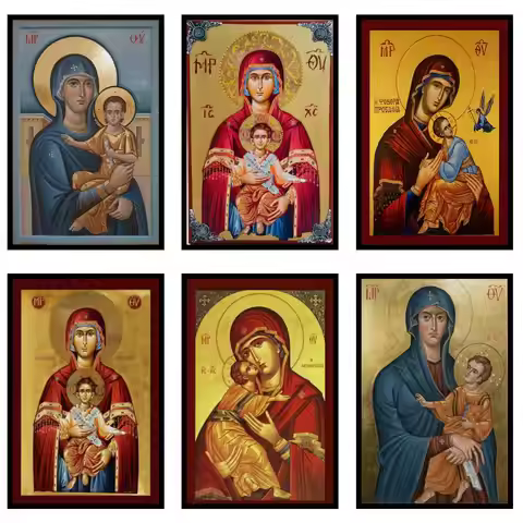 Large Greek Orthodox Icon Canvas Print Virgin Mary Panagia Byzantine Art HD Religious Wall Decor for